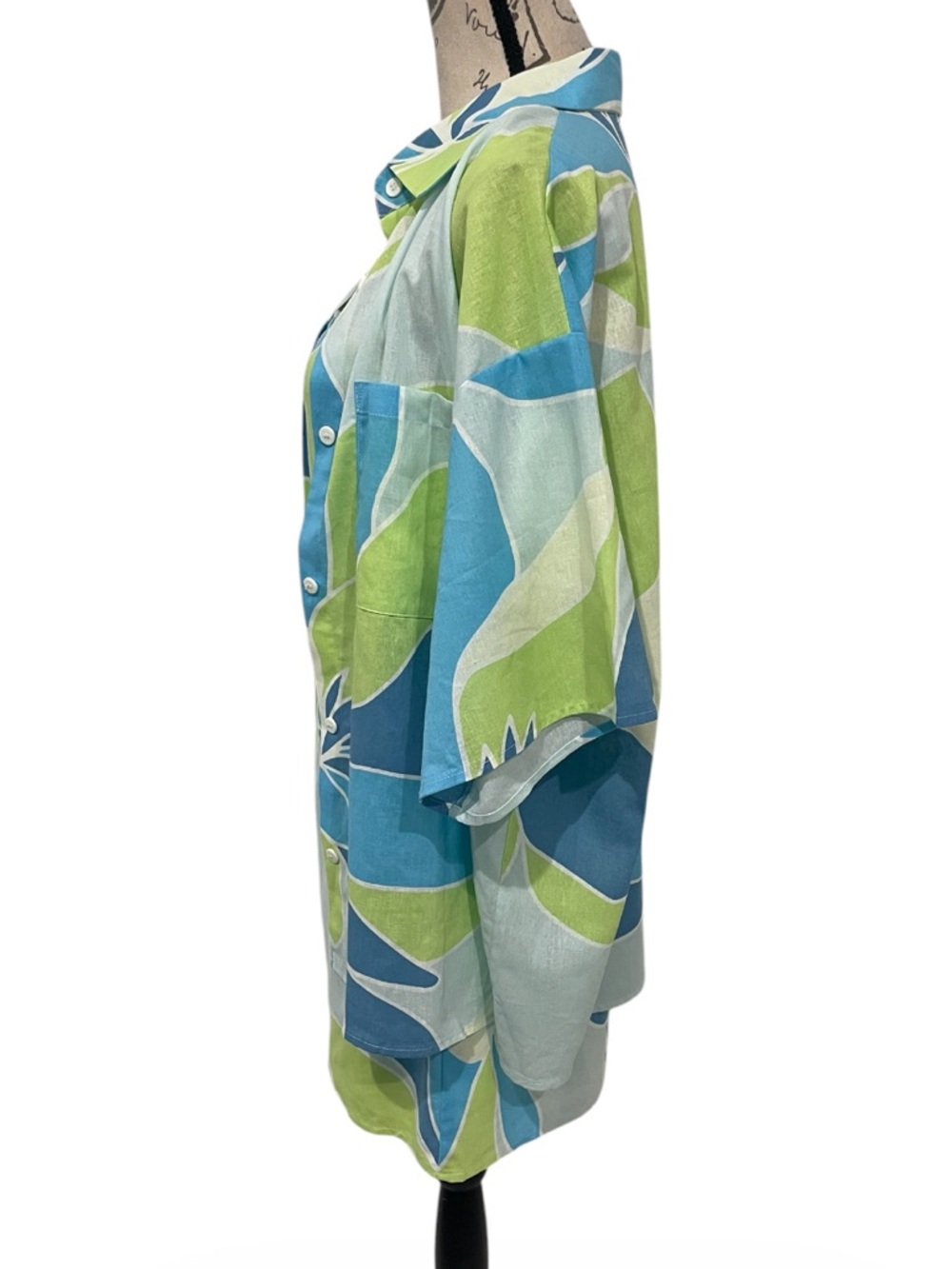 SABO NWT Tropical Mini Dress & Matching Shirt Set Blue Green Size M (Runs Small) - Picture 6 of 16